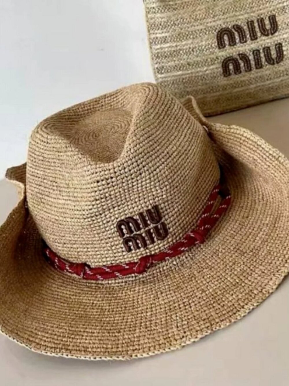 ✨ Miu Miu Straw Hat | Embroidered Logo